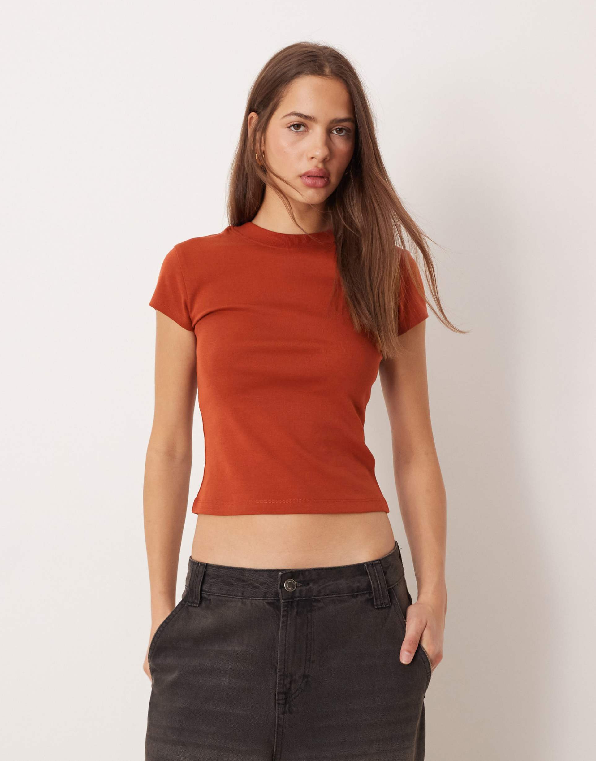 asos design 90s baby tee in rust