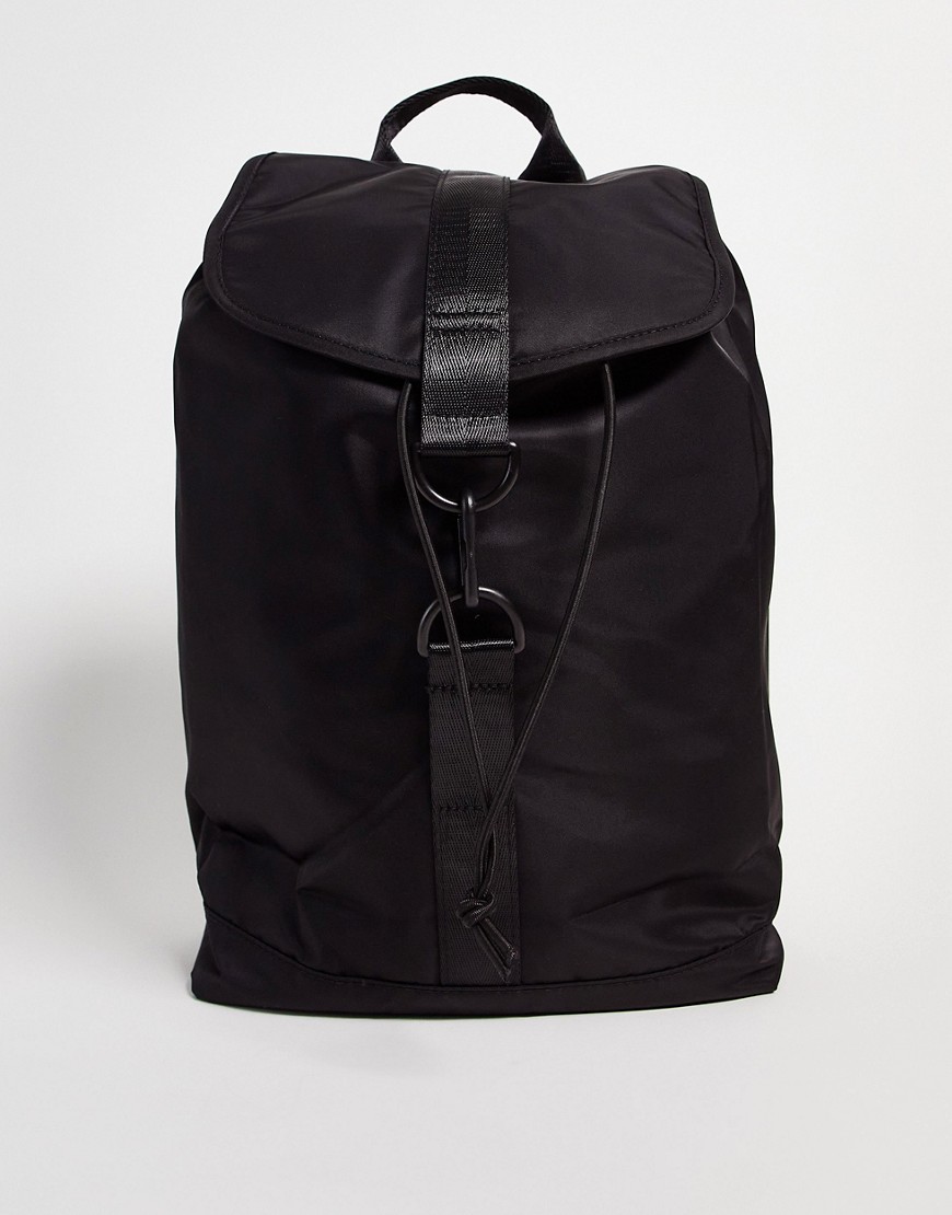 Asos Design 90's Backpack In Black Nylon With Carabiner Detail - Black