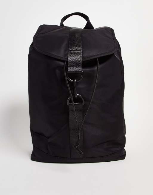 ASOS DESIGN 90 s backpack in black nylon with carabiner detail