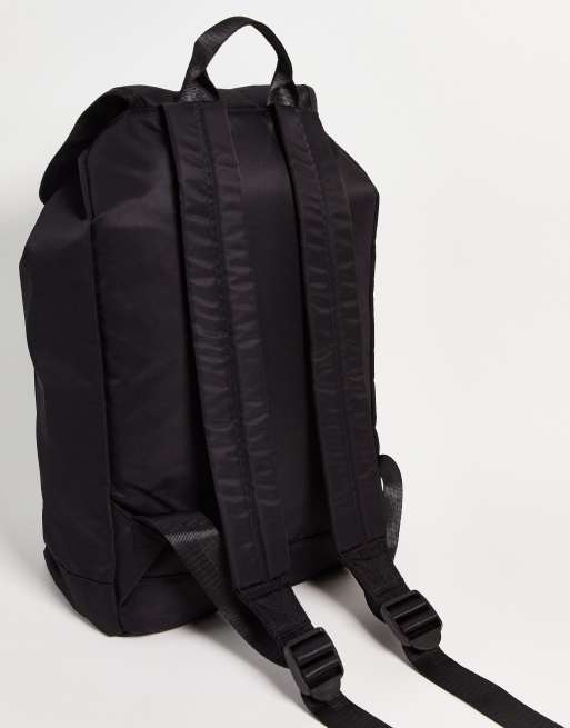 ASOS DESIGN 90 s backpack in black nylon with carabiner detail