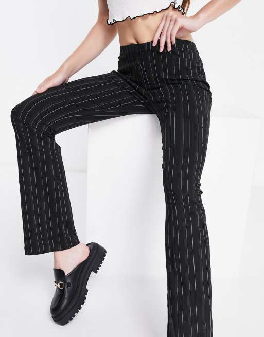 ASOS DESIGN 90s bengaline flare pants in brown stripe