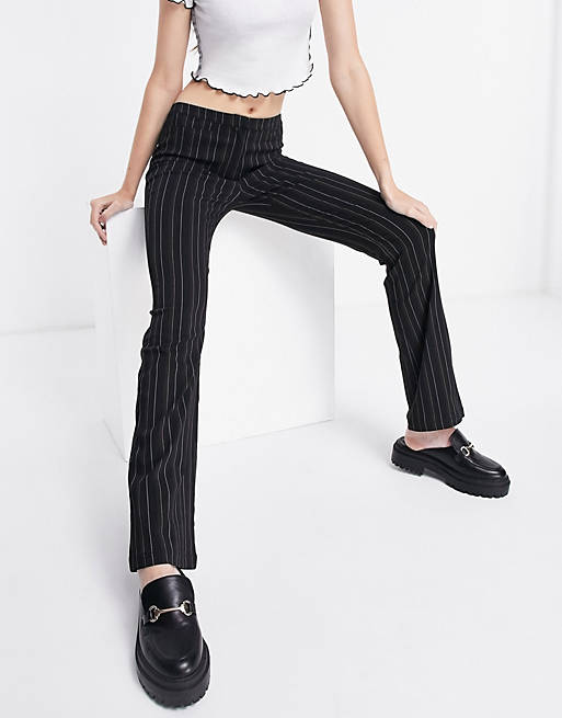 Women 90's bengaline flare trousers in brown stripe 