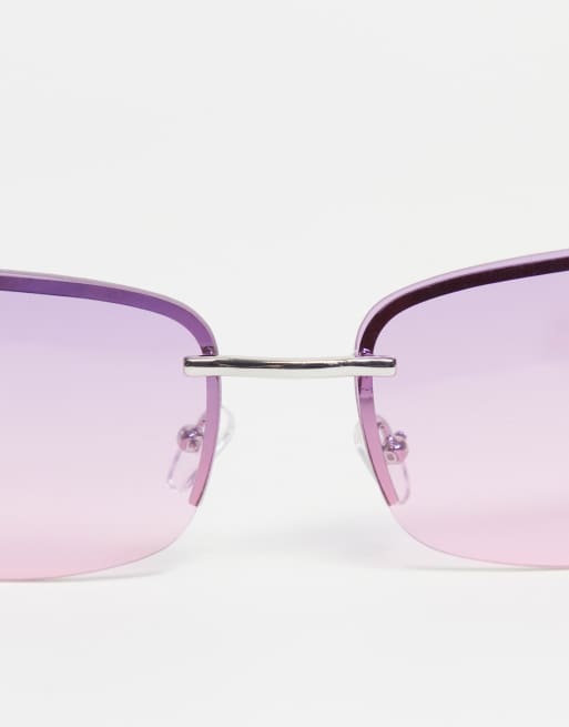 ASOS DESIGN 90s butterfly temple sunglasses with fade lens in pink, 4 of 4