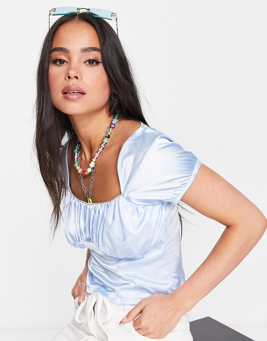 ASOS DESIGN 90s capped sleeve top with corset detail in icy blue