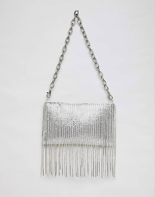 ASOS DESIGN 90s chainmail fringe shoulder bag with detachable strap
