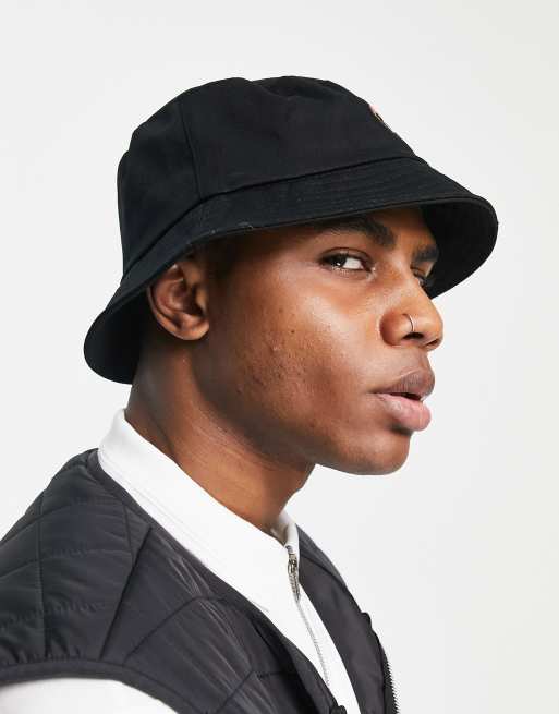 ASOS DESIGN 90's cotton bucket hat with 8 ball embroidery in black