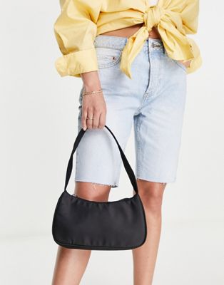 ASOS DESIGN 90s curved shoulder bag in nylon in black  - BLACK
