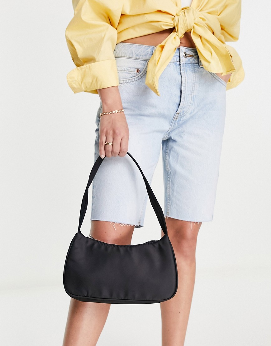 ASOS DESIGN 90s curved shoulder bag in recycled nylon in black