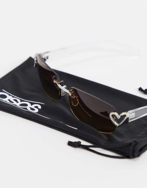 ASOS DESIGN 90s cut out heart detail side lens square sunglasses in multi