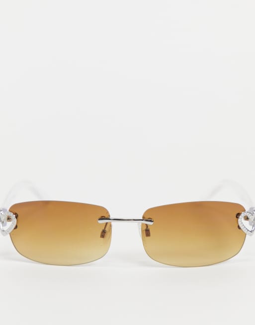 ASOS DESIGN rimless mid square sunglasses with temple detail in brown