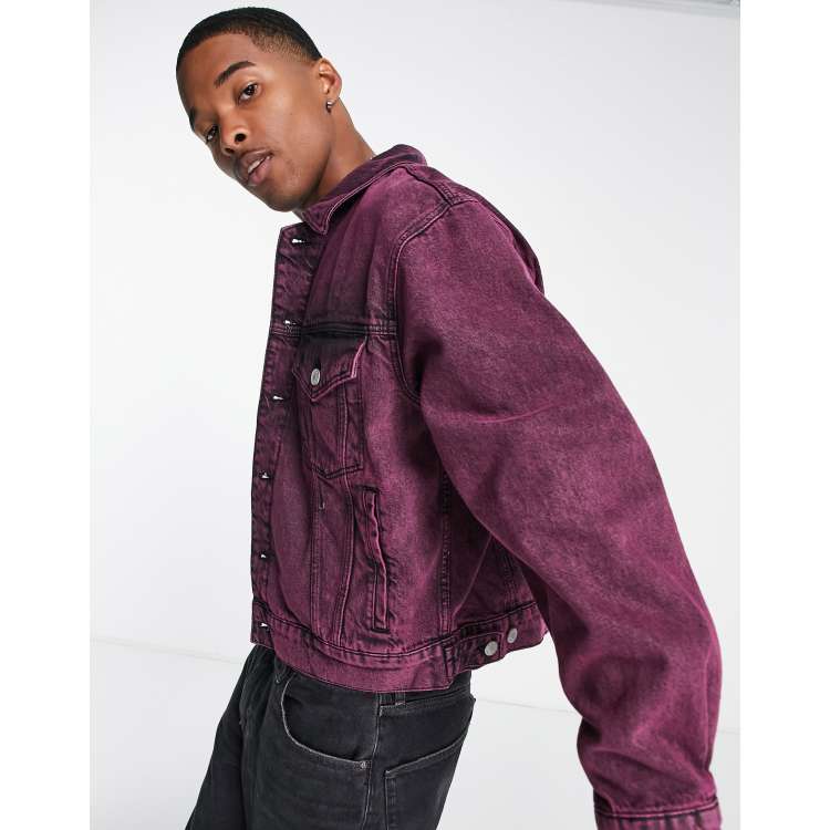 Ripped Jeans Jacket Men, Purple Denim Jacket Men