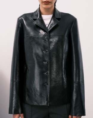 Asos Design 90s High Shine Leather Look Jacket In Black