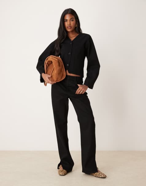 ASOS DESIGN – 90s – Jeans in Schwarz mit geradem Schnitt und Saumschlitz - view 1
