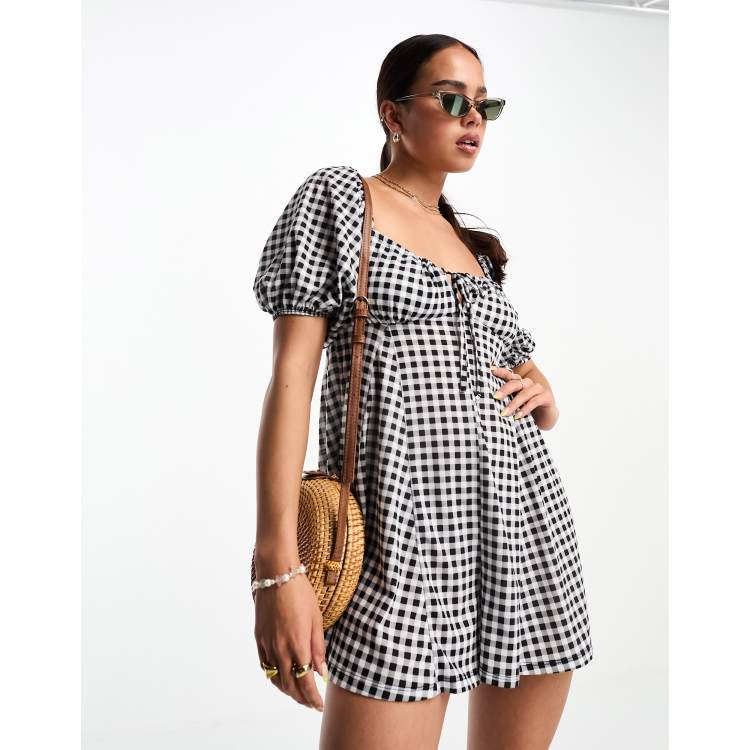 ASOS DESIGN 90s jersey flippy romper in mono gingham | ASOS