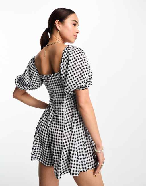 ASOS DESIGN 90s jersey flippy romper in mono gingham