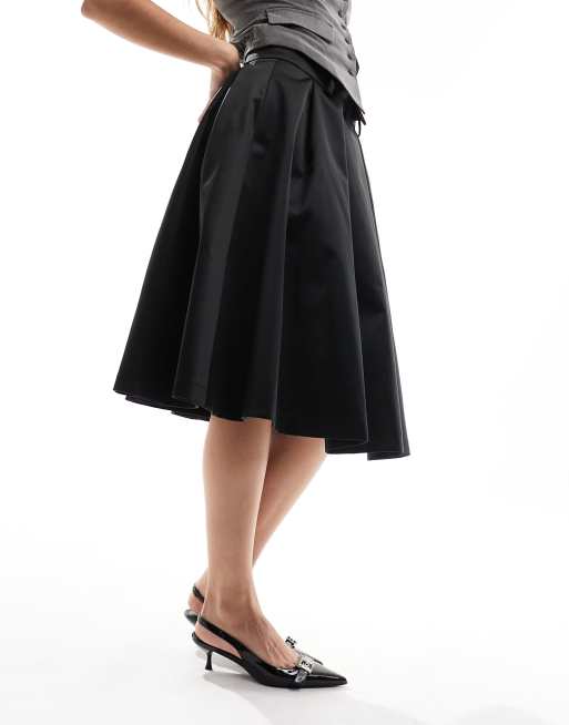 Black High-Waisted A-Line Midi Skirt