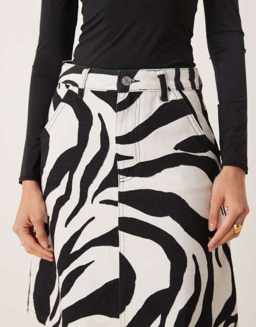 ASOS DESIGN 90s length denim skirt in graphic zebra ASOS