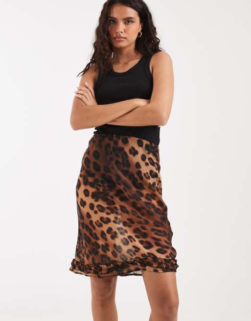 ASOS DESIGN 90s length midi slip skirt in leopard print, 4 of 5