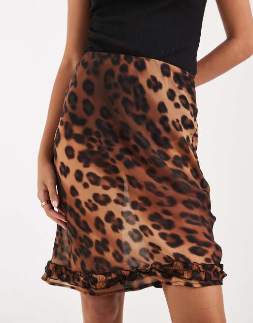 ASOS DESIGN 90s length midi slip skirt in leopard print, 5 of 5