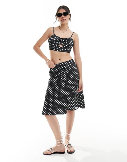 ASOS DESIGN 90s length satin midi skirt in mono spot print part of a set