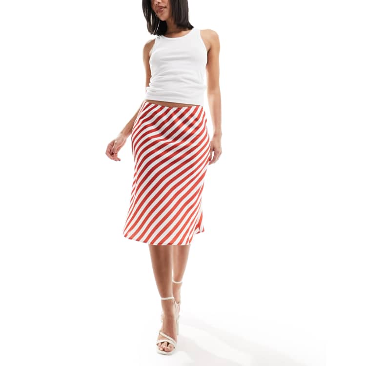 ASOS DESIGN 90s length satin skirt in red stripe print ASOS