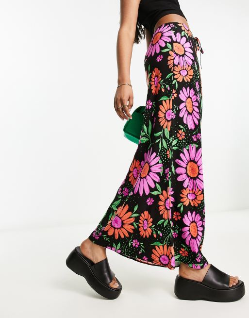 ASOS DESIGN 90s maxi skirt with tie waist detail in dark based orange ...