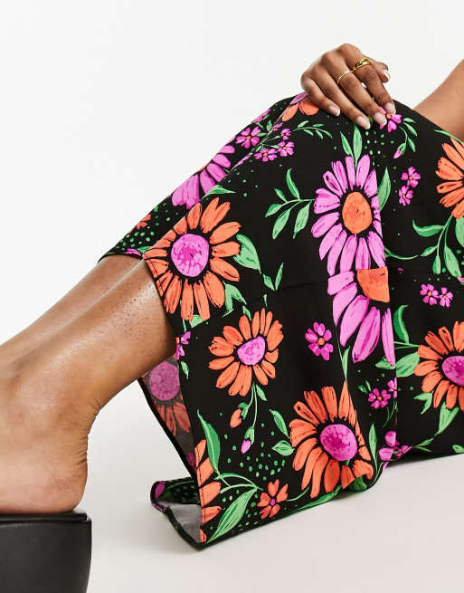 ASOS DESIGN 90s maxi skirt with tie waist detail in dark based orange floral