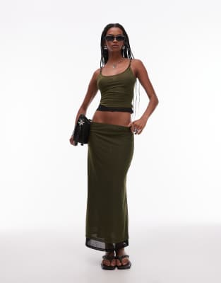 Asos Design 90s Mesh Double Layer Twist Top In Green