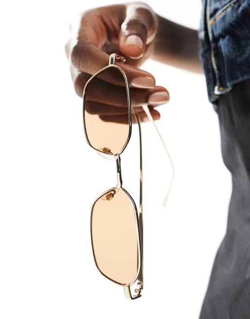 ASOS DESIGN 90s metal angular sunglasses in gold , 2 of 4