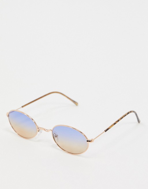 ASOS DESIGN 90s metal oval sunglasses with ombre lens in gold