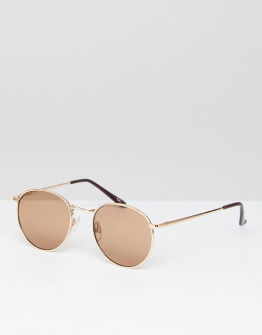 Asos Design 90s Metal Round Sunglasses In Gold Asos 