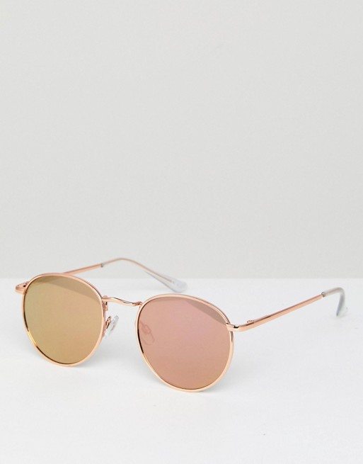 ASOS DESIGN 90s metal round sunglasses in rose gold flash lens
