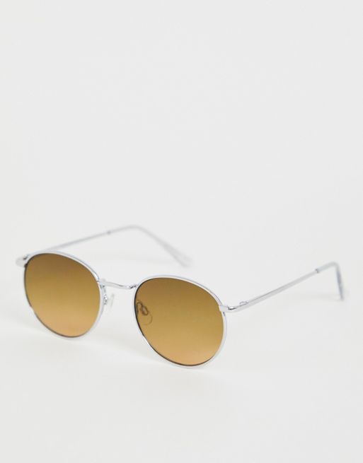 Asos Design 90s Metal Round Sunglasses In Silver Asos 