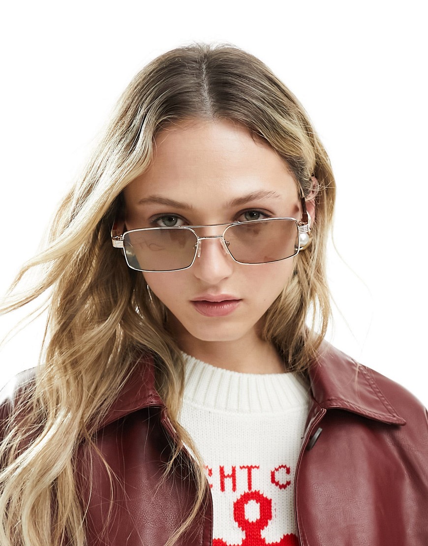 ASOS DESIGN 90s metal square sunglasses with temple detail in gold
