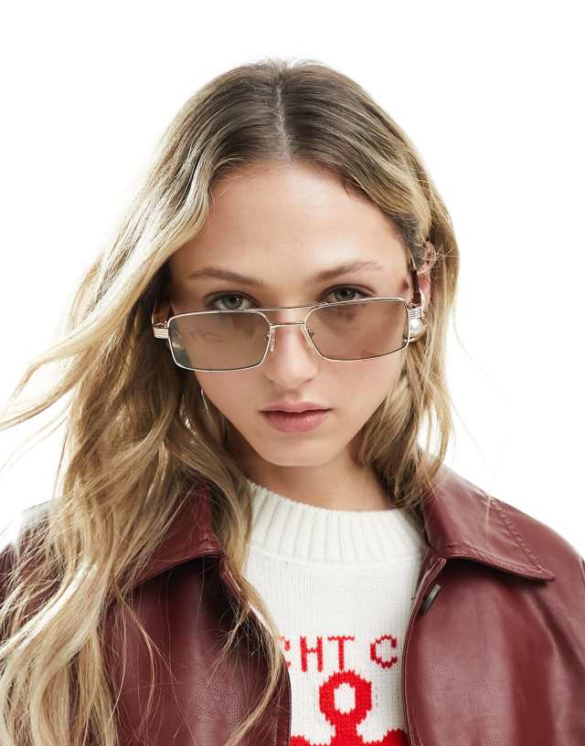 ASOS DESIGN - 90s metal square sunglasses with temple detail in gold