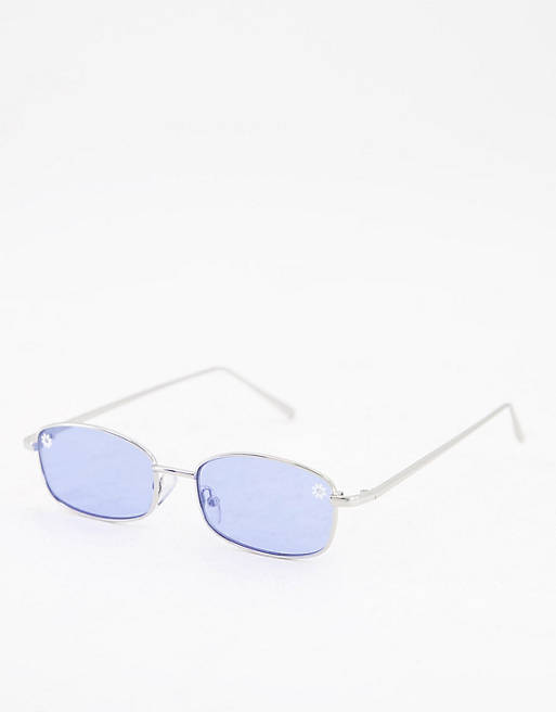 ASOS DESIGN 90s mid square sunglasses with daisy detail in blue
