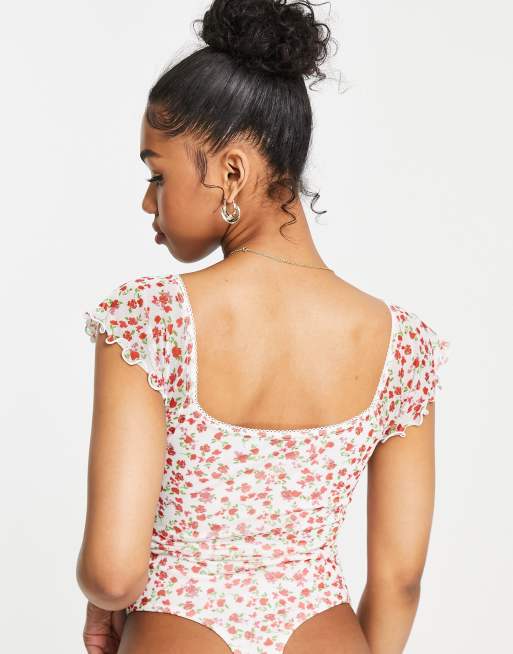 ASOS DESIGN 90s milkmaid mesh bodysuit in floral