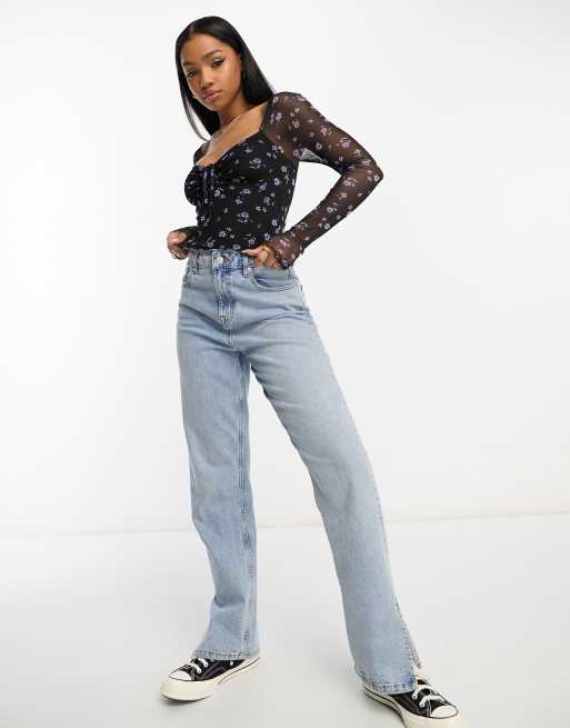 ASOS DESIGN 90s milkmaid mesh long sleeve top in dark floral | ASOS