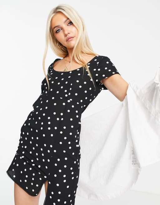 ASOS DESIGN 90s mini dress in mono spot print