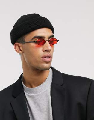 ASOS DESIGN 90s mini oval glasses in black with red lens - ASOS Price Checker