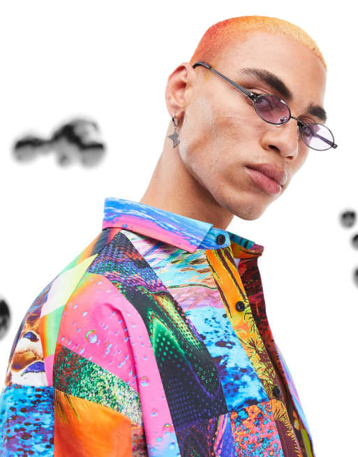 ASOS DESIGN 90s mini oval glasses in gunmetal with lilac lens, 2 of 4