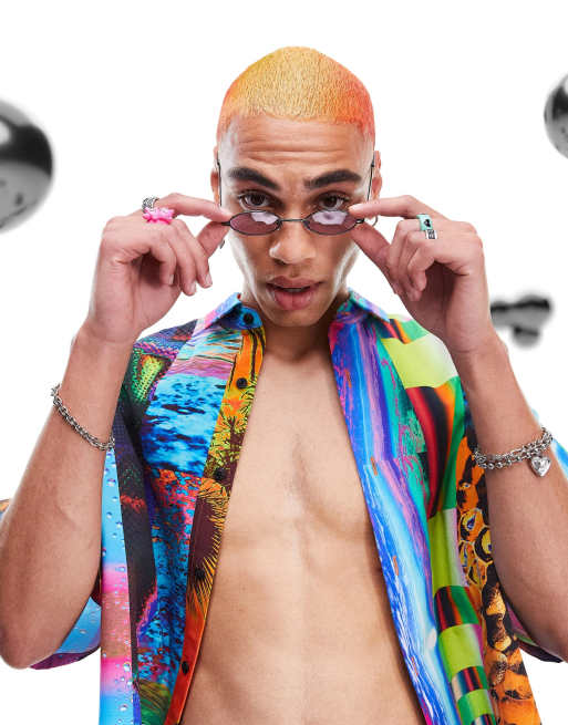 ASOS DESIGN 90s mini oval glasses in gunmetal with lilac lens, 4 of 4