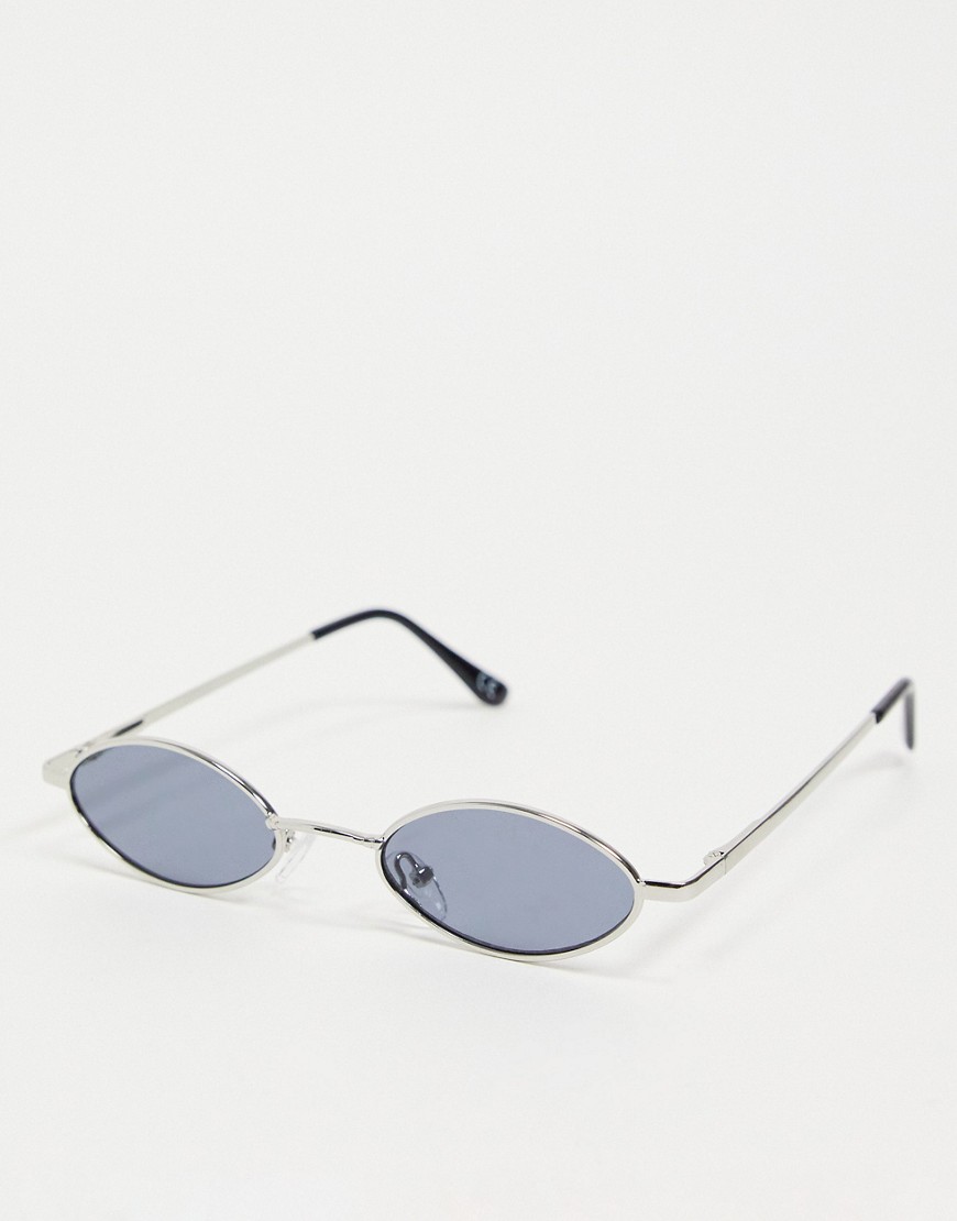 ASOS DESIGN 90's mini oval glasses in silver with smoke lens
