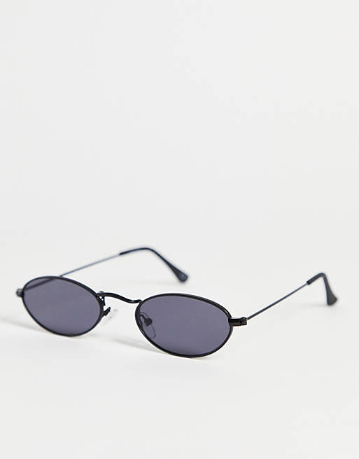 ASOS DESIGN 90s mini oval sunglasses in matte black with black lens