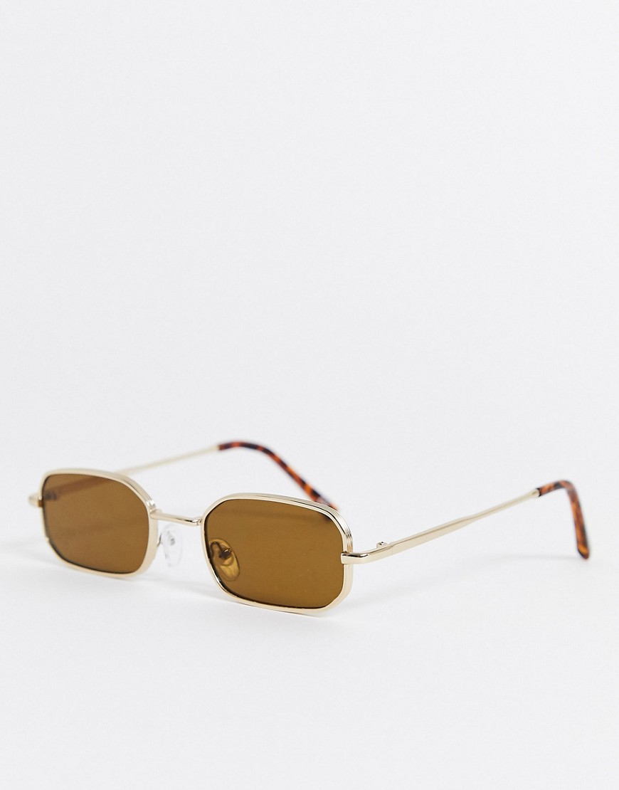 ASOS DESIGN 90s mini rectangle sunglasses in gold metal with smoke lens