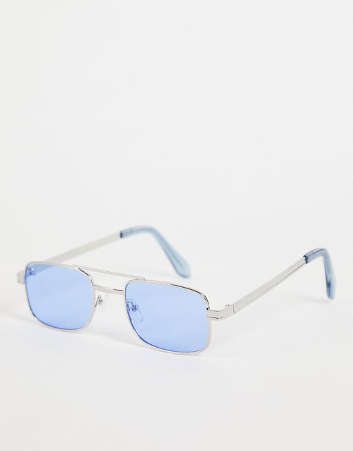 Blue Metal Bar Silver Frame Sunglasses Blue Metal Bar Silver Frame Sunglasses