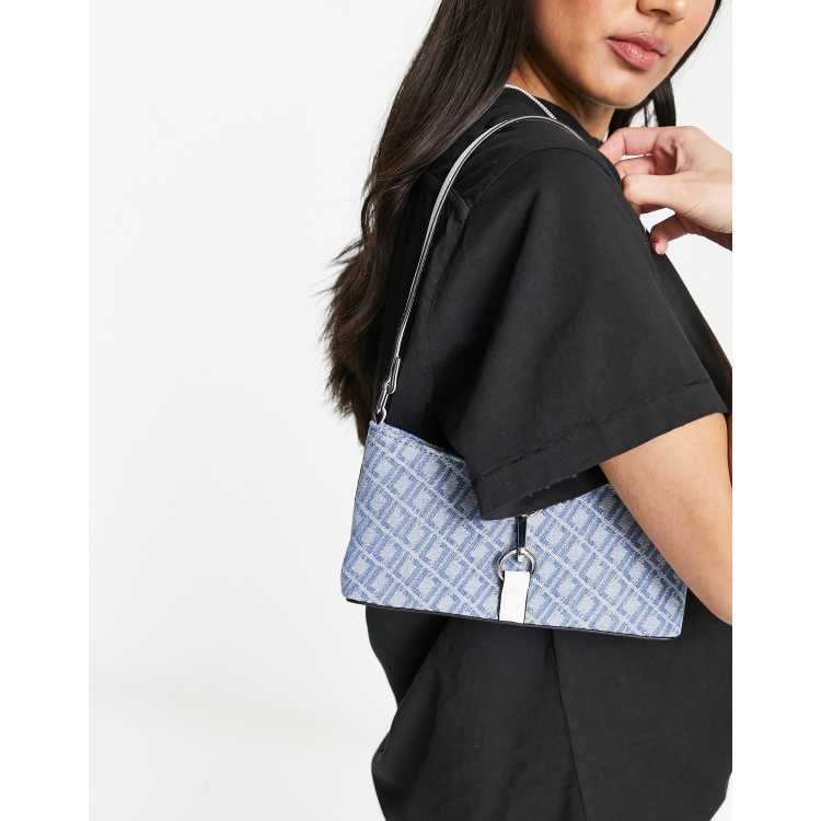 ASOS DESIGN 90s shoulder bag in powder blue croc