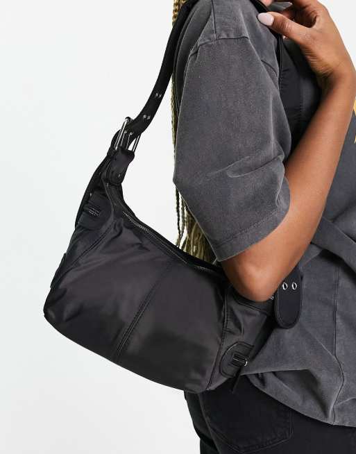 ASOS DESIGN 90s nylon utility shoulder bag in black | ASOS