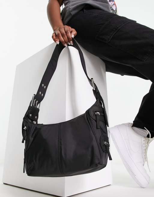 ASOS DESIGN 90s nylon utility shoulder bag in black | ASOS