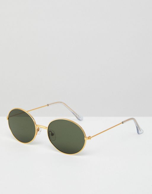 Asos Design 90s Oval Metal Sunglasses In Gold Asos 